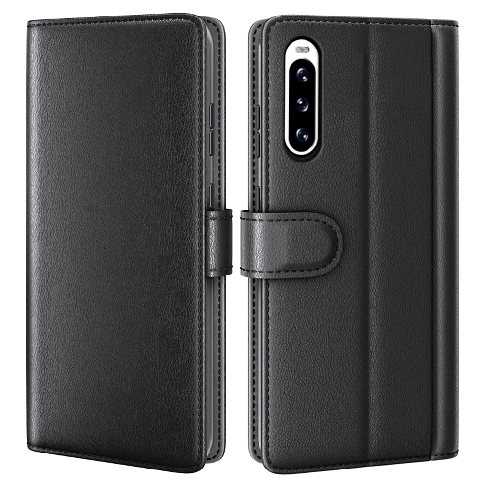 For Sony Xperia 10 V Wallet Phone Flip Case Genuine Split Leather Cell Phone Stand Cover