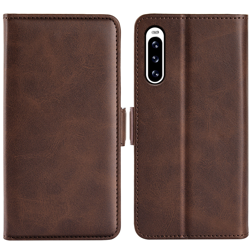 For Sony Xperia 10 V Leather Phone Stand Case Calf Texture Cell Phone Wallet Cover