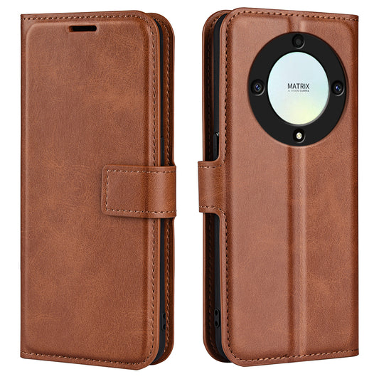 For Honor X9a 5G Phone Wallet Case PU Leather Calf Texture Stand Protective Phone Cover