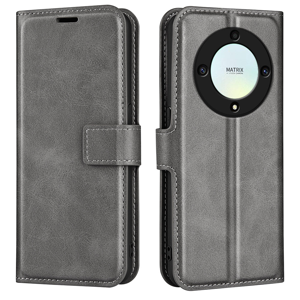 For Honor X9a 5G Phone Wallet Case PU Leather Calf Texture Stand Protective Phone Cover