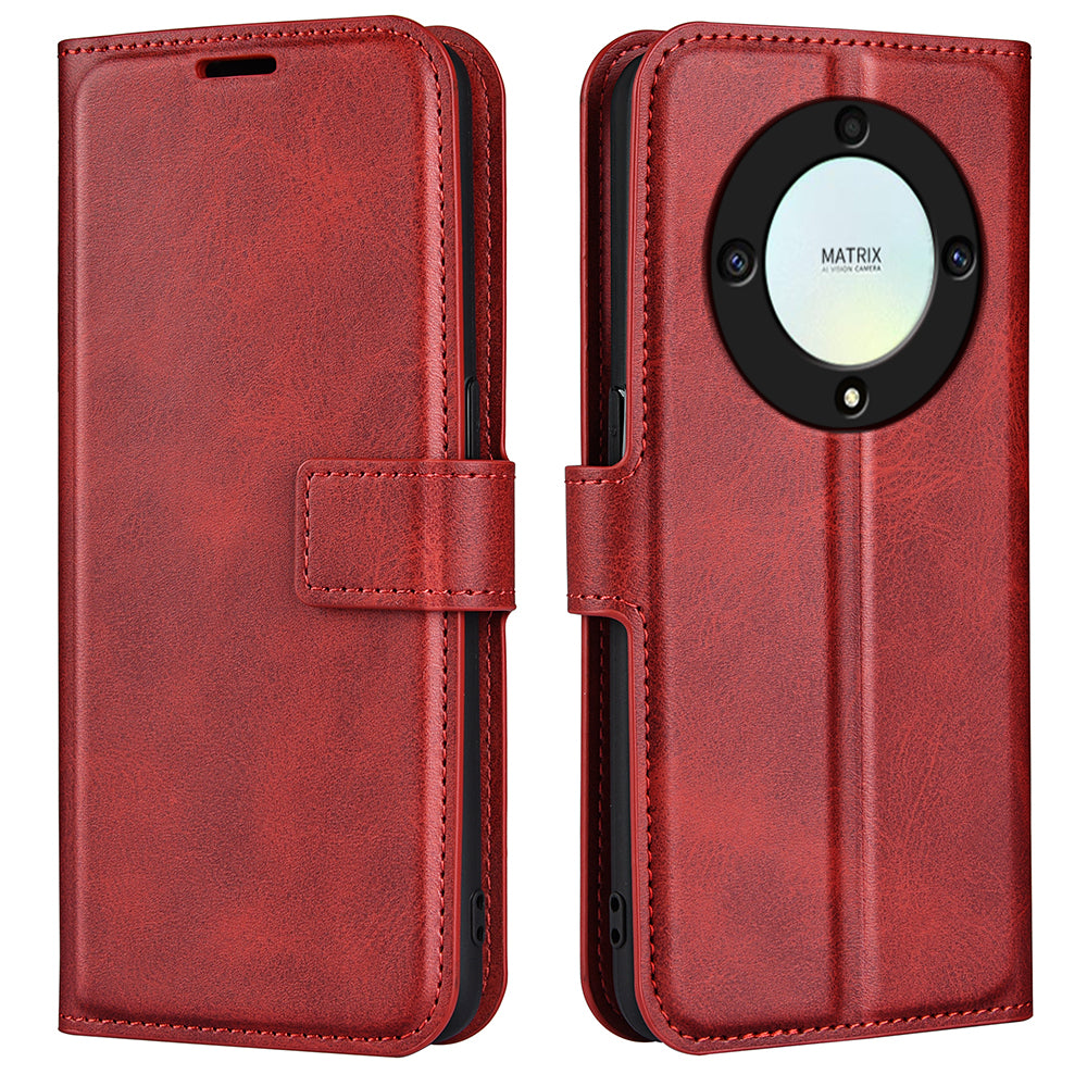 For Honor X9a 5G Phone Wallet Case PU Leather Calf Texture Stand Protective Phone Cover