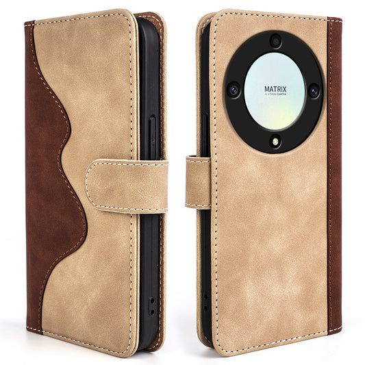 For Honor X9a 5G PU Leather Phone Stand Case Dual Color Splicing Wallet Phone Cover