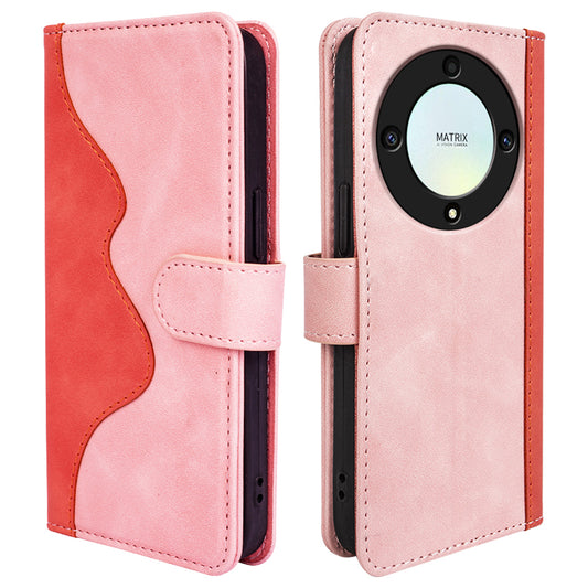 For Honor X9a 5G PU Leather Phone Stand Case Dual Color Splicing Wallet Phone Cover