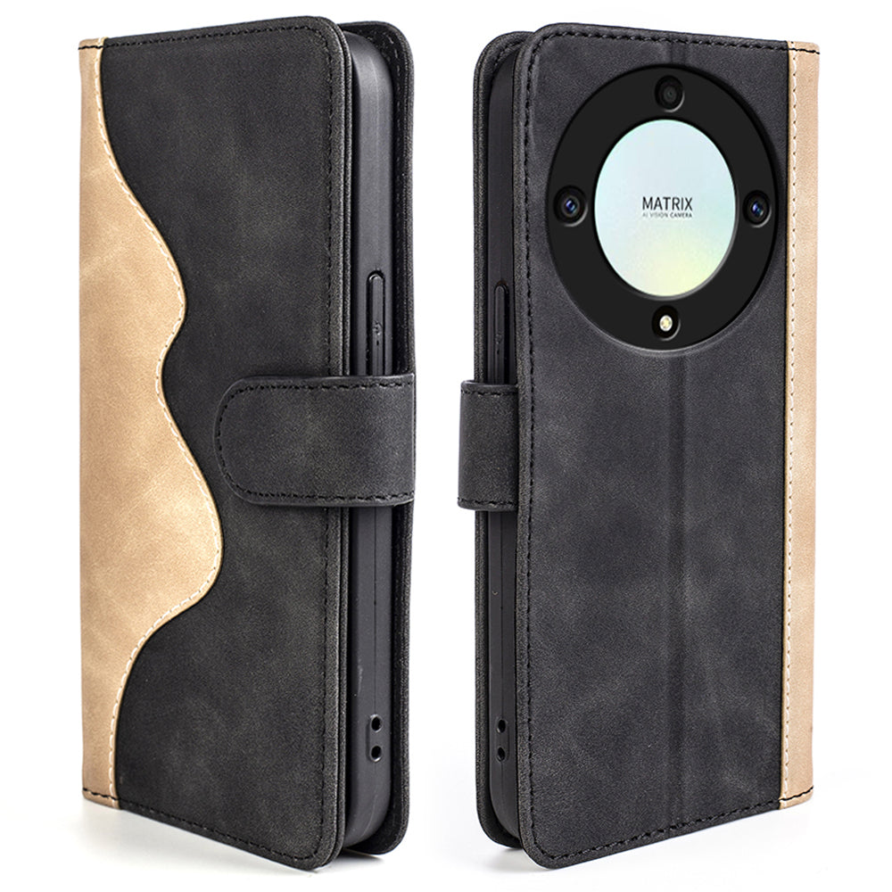 For Honor X9a 5G PU Leather Phone Stand Case Dual Color Splicing Wallet Phone Cover
