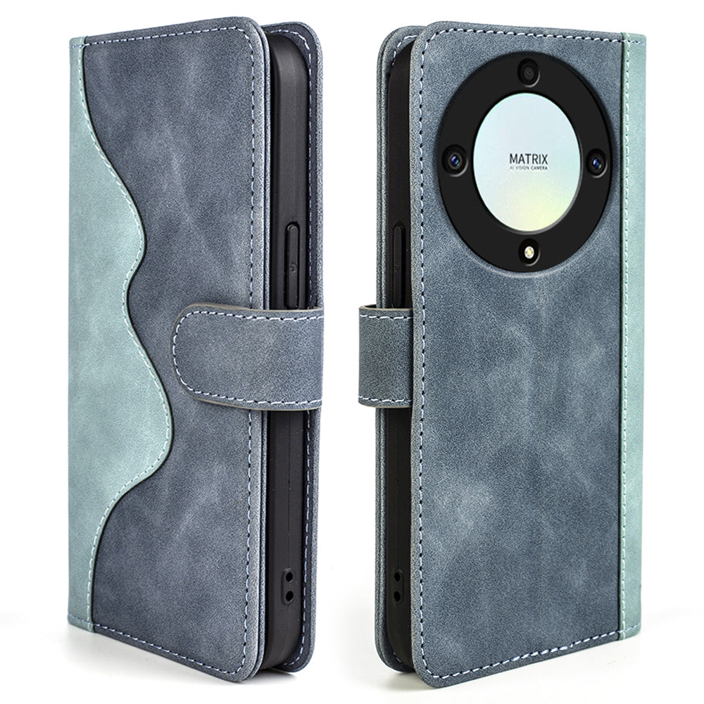 For Honor X9a 5G PU Leather Phone Stand Case Dual Color Splicing Wallet Phone Cover