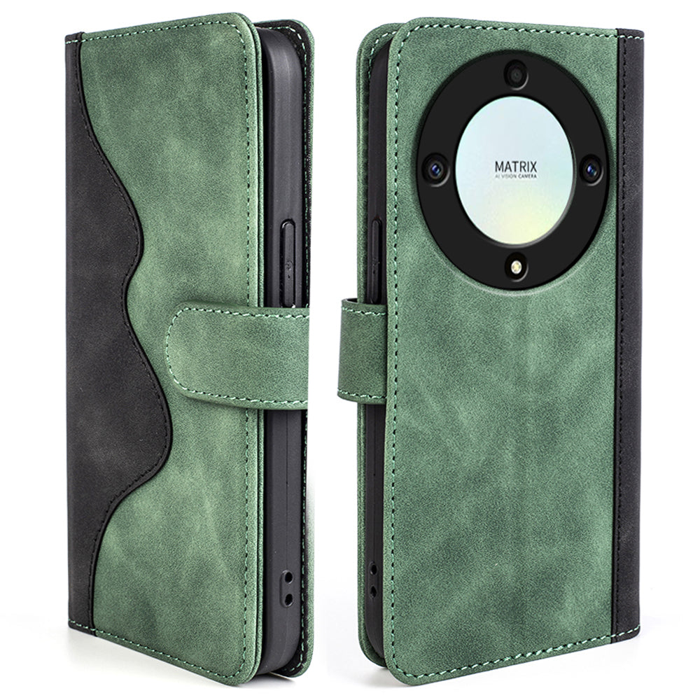 For Honor X9a 5G PU Leather Phone Stand Case Dual Color Splicing Wallet Phone Cover