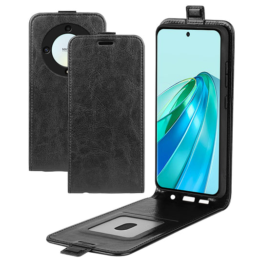 For Honor X9a 5G Card Holder Phone Case Crazy Horse Texture PU Leather Vertical Flip Cover