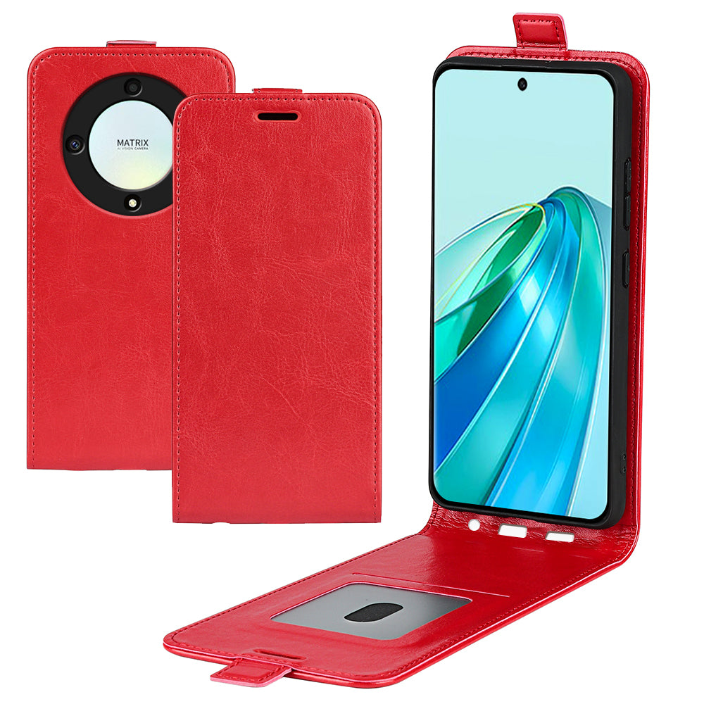 For Honor X9a 5G Card Holder Phone Case Crazy Horse Texture PU Leather Vertical Flip Cover
