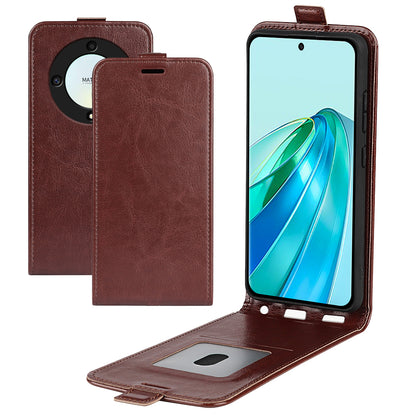For Honor X9a 5G Card Holder Phone Case Crazy Horse Texture PU Leather Vertical Flip Cover
