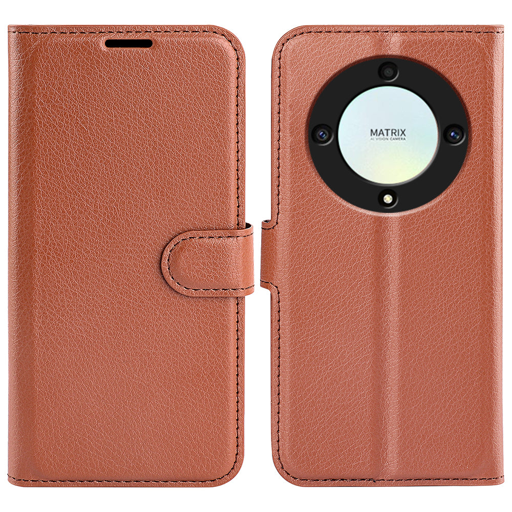 For Honor X9a 5G Leather Phone Case Stand Wallet Litchi Texture Full Protection Phone Cover
