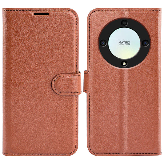 For Honor X9a 5G Leather Phone Case Stand Wallet Litchi Texture Full Protection Phone Cover