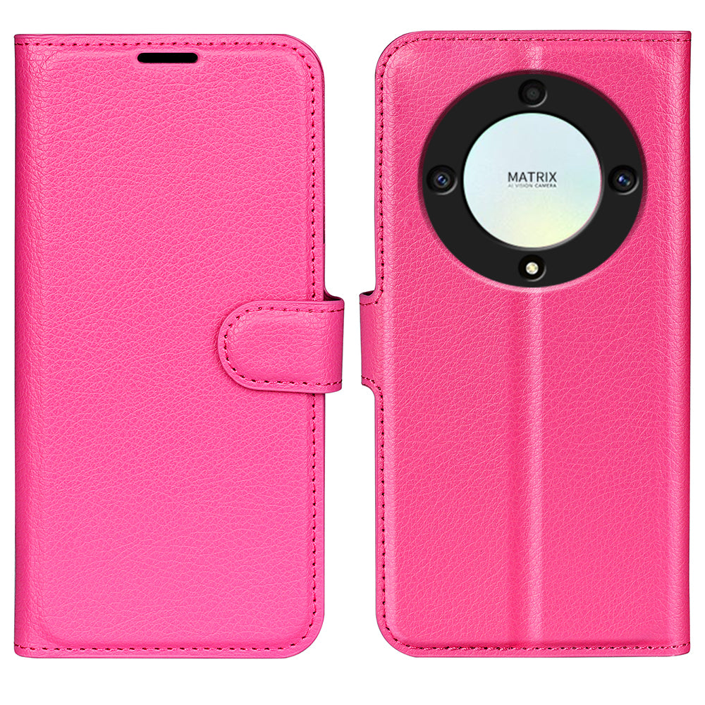 For Honor X9a 5G Leather Phone Case Stand Wallet Litchi Texture Full Protection Phone Cover