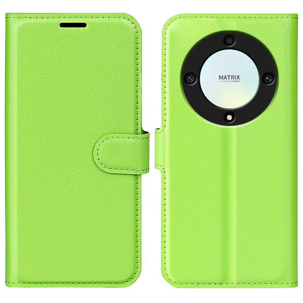 For Honor X9a 5G Leather Phone Case Stand Wallet Litchi Texture Full Protection Phone Cover