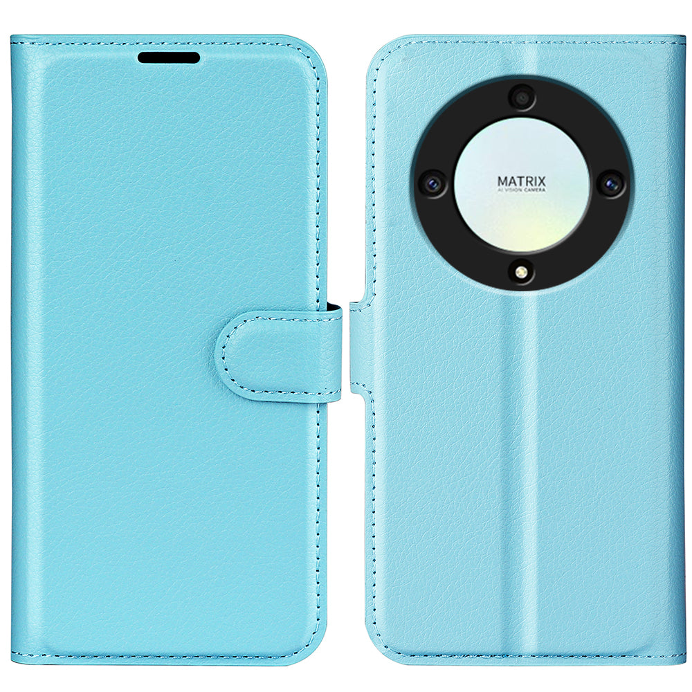 For Honor X9a 5G Leather Phone Case Stand Wallet Litchi Texture Full Protection Phone Cover