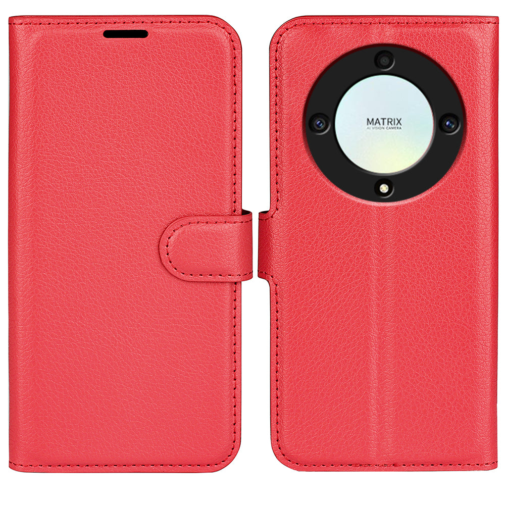 For Honor X9a 5G Leather Phone Case Stand Wallet Litchi Texture Full Protection Phone Cover