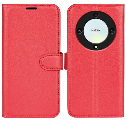 For Honor X9a 5G Leather Phone Case Stand Wallet Litchi Texture Full Protection Phone Cover