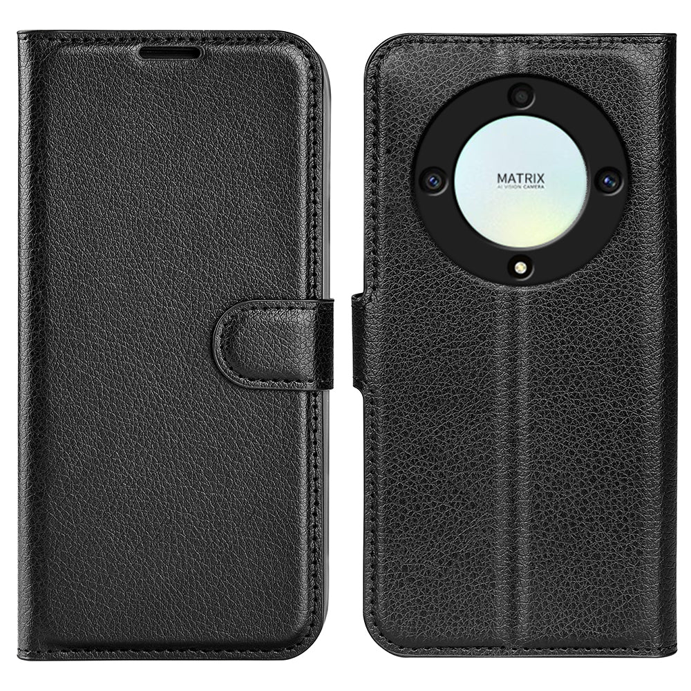 For Honor X9a 5G Leather Phone Case Stand Wallet Litchi Texture Full Protection Phone Cover