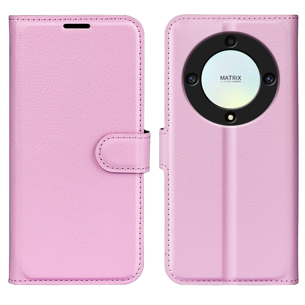 For Honor X9a 5G Leather Phone Case Stand Wallet Litchi Texture Full Protection Phone Cover