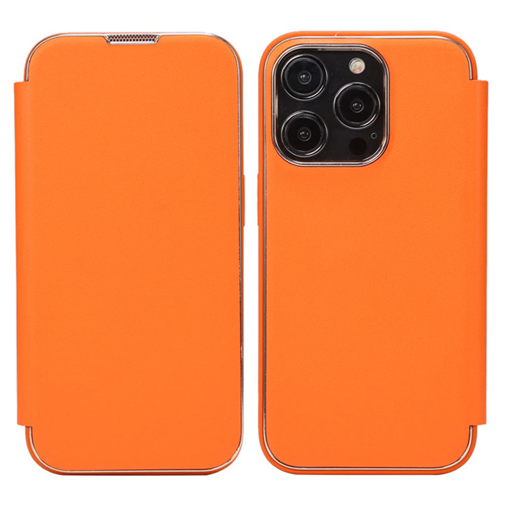 Electroplating Phone Cover for iPhone 14 Pro , Anti-Dust PU Leather+PC+TPU Phone Stand Case Shell
