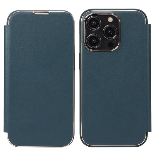 Electroplating Phone Cover for iPhone 14 Pro , Anti-Dust PU Leather+PC+TPU Phone Stand Case Shell