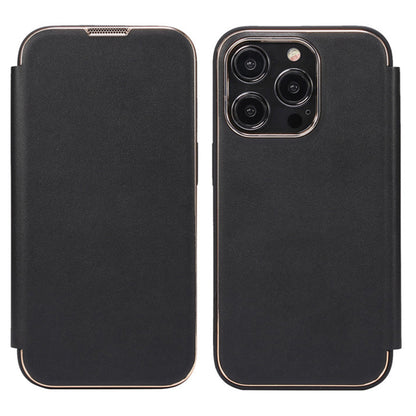 Electroplating Phone Cover for iPhone 14 Pro , Anti-Dust PU Leather+PC+TPU Phone Stand Case Shell