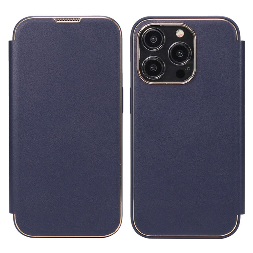 Electroplating Phone Cover for iPhone 14 Pro , Anti-Dust PU Leather+PC+TPU Phone Stand Case Shell