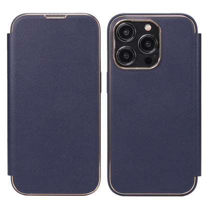 Electroplating Phone Cover for iPhone 14 Pro , Anti-Dust PU Leather+PC+TPU Phone Stand Case Shell