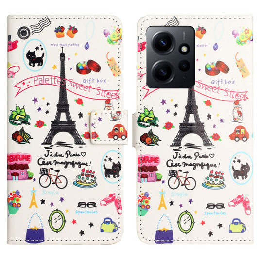For Xiaomi Redmi Note 12 4G Phone Stand Case PU Leather Pattern Printing Wallet Cover