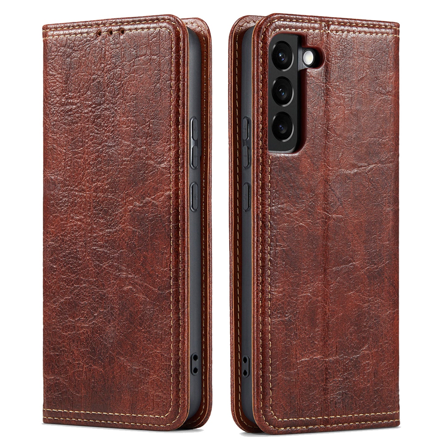 For Samsung Galaxy S23 Tree Texture Phone Cover Leather Anti-Dust Stand Wallet Phone Case