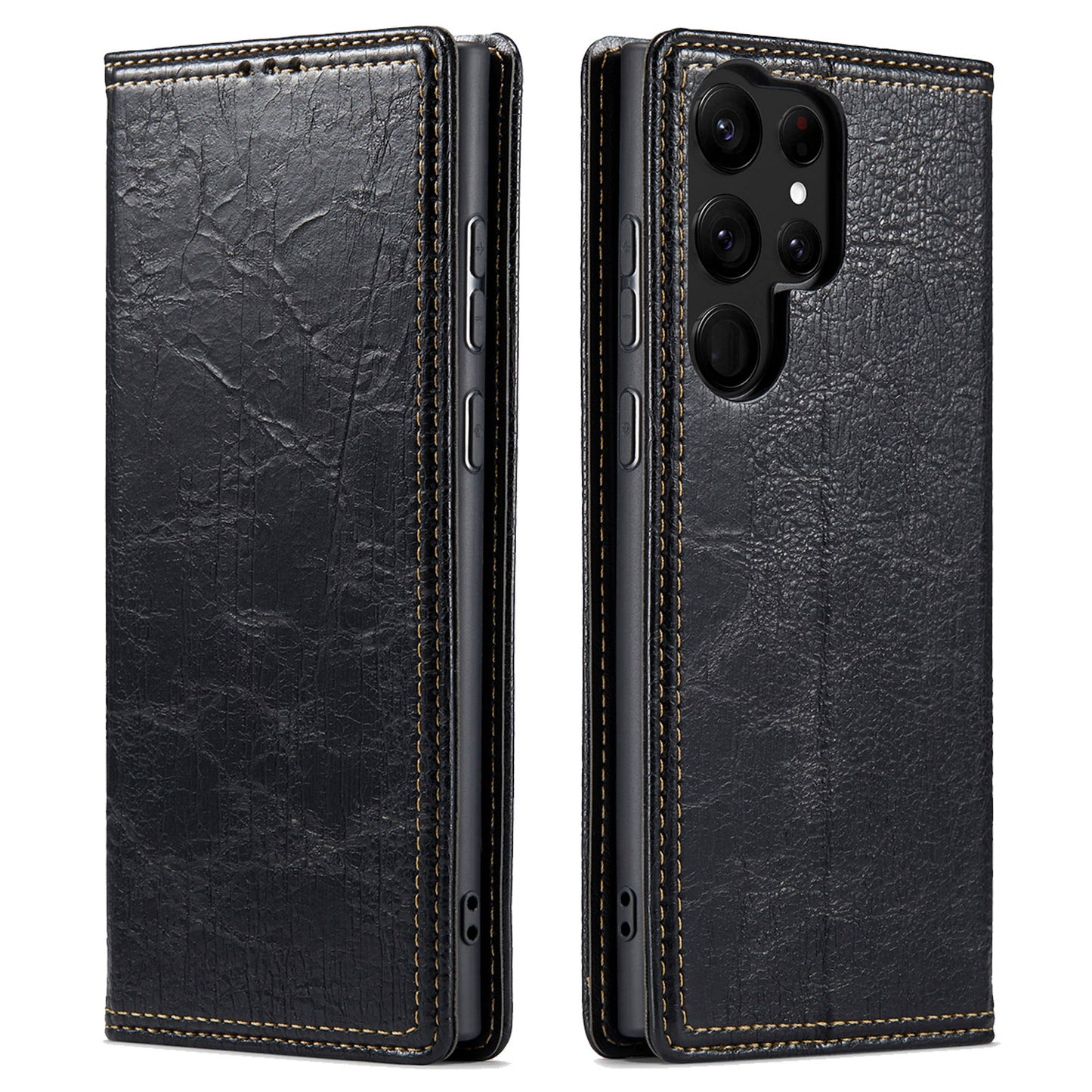 For Samsung Galaxy S23 Ultra Anti-scratch Tree Texture Phone Cover Leather Stand Wallet Phone Case