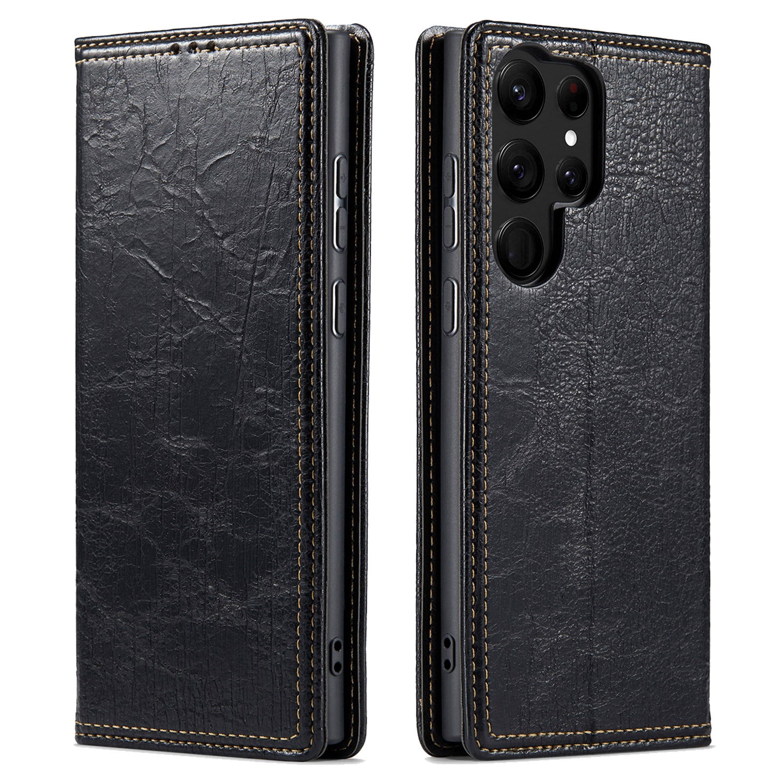 For Samsung Galaxy S23 Ultra Anti-scratch Tree Texture Phone Cover Leather Stand Wallet Phone Case