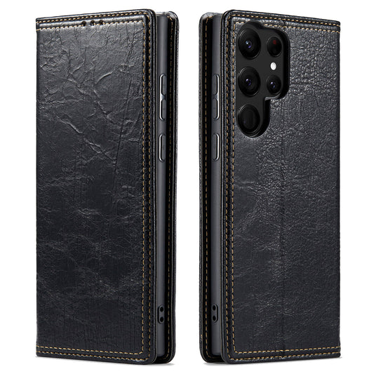 For Samsung Galaxy S23 Ultra Anti-scratch Tree Texture Phone Cover Leather Stand Wallet Phone Case
