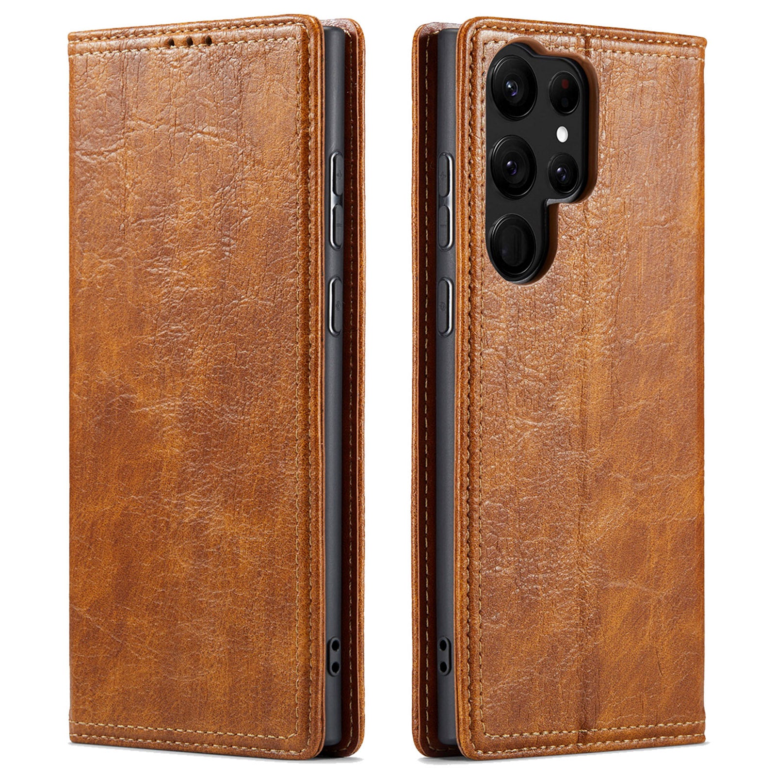 For Samsung Galaxy S23 Ultra Anti-scratch Tree Texture Phone Cover Leather Stand Wallet Phone Case