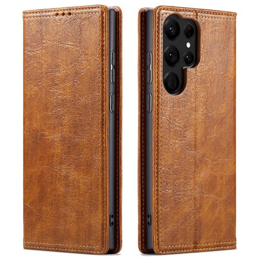 For Samsung Galaxy S23 Ultra Anti-scratch Tree Texture Phone Cover Leather Stand Wallet Phone Case