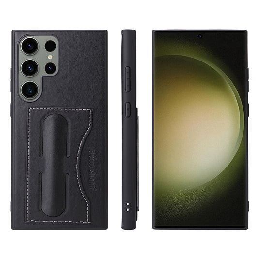 Phone Case for Samsung Galaxy S23 Ultra TPU Hard PC Case Leather Coated Kickstand Cover with Card Holder