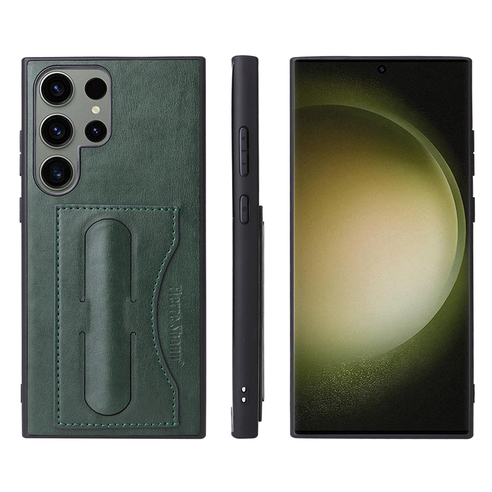 Phone Case for Samsung Galaxy S23 Ultra TPU Hard PC Case Leather Coated Kickstand Cover with Card Holder