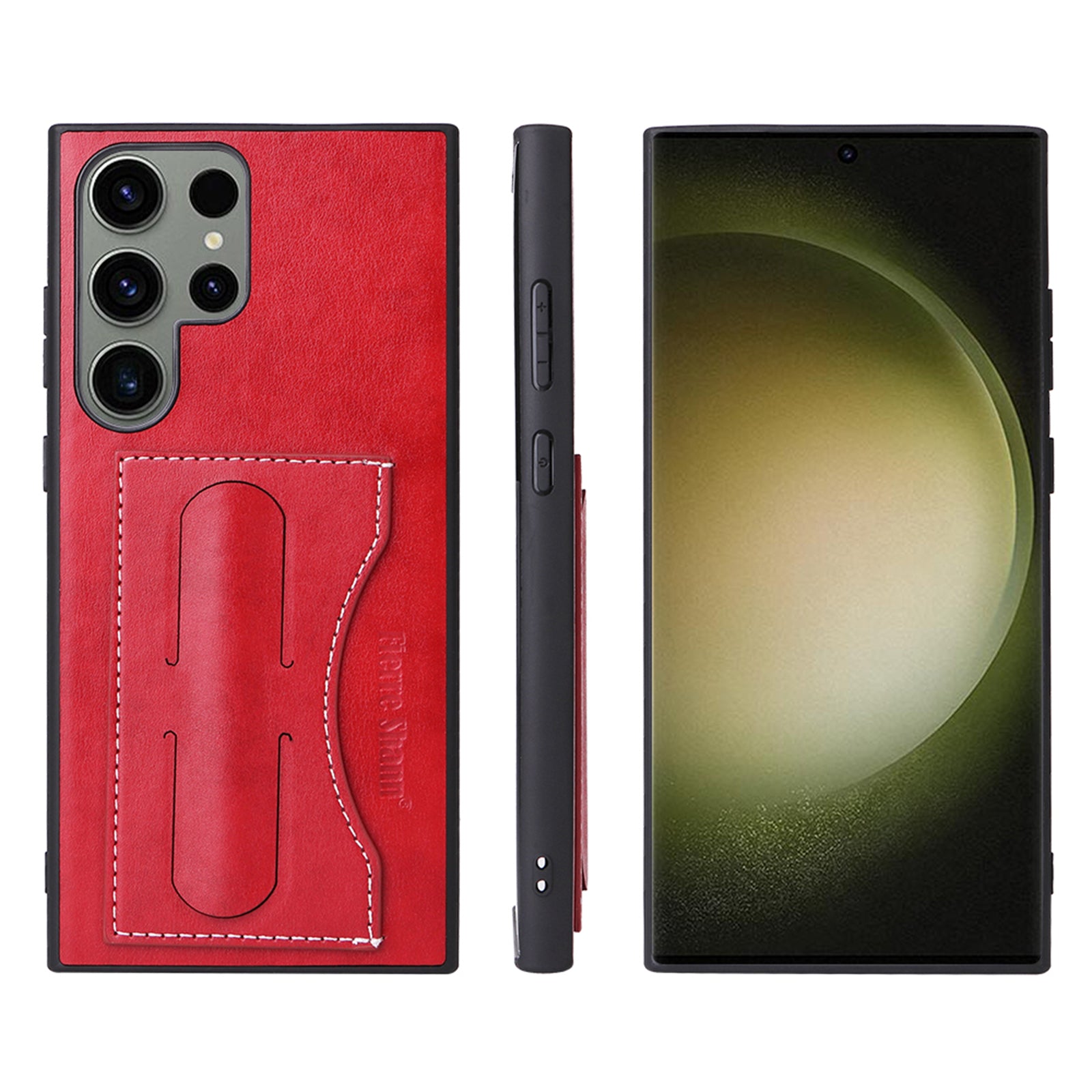 Phone Case for Samsung Galaxy S23 Ultra TPU Hard PC Case Leather Coated Kickstand Cover with Card Holder