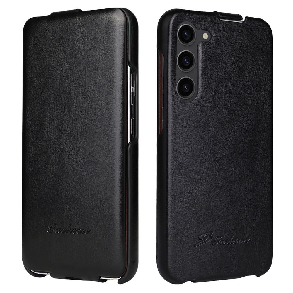 For Samsung Galaxy S23+ Crazy Horse Texture Phone Shell Vertical Flip Cover PU Leather+PC Phone Case