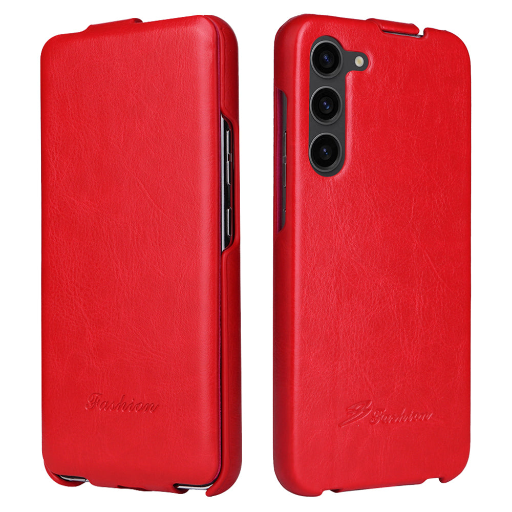 For Samsung Galaxy S23+ Crazy Horse Texture Phone Shell Vertical Flip Cover PU Leather+PC Phone Case