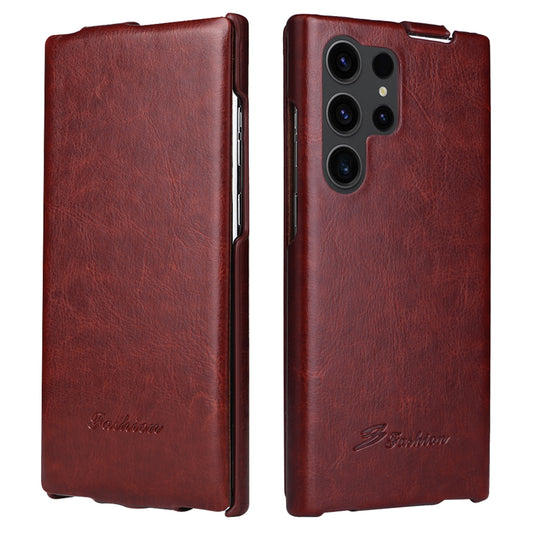 Vertical Flip Cover for Samsung Galaxy S23 Ultra , PC+PU Leather Crazy Horse Texture Phone Shell Case
