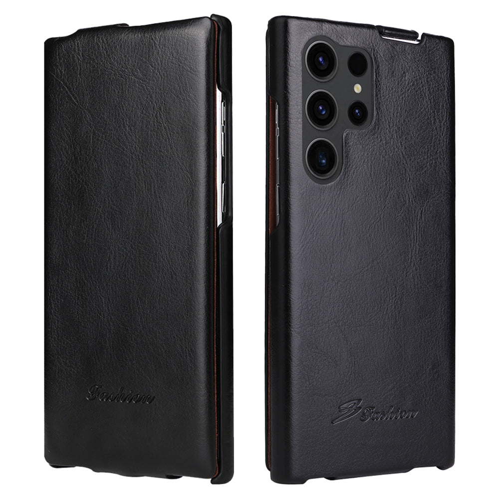 Vertical Flip Cover for Samsung Galaxy S23 Ultra , PC+PU Leather Crazy Horse Texture Phone Shell Case
