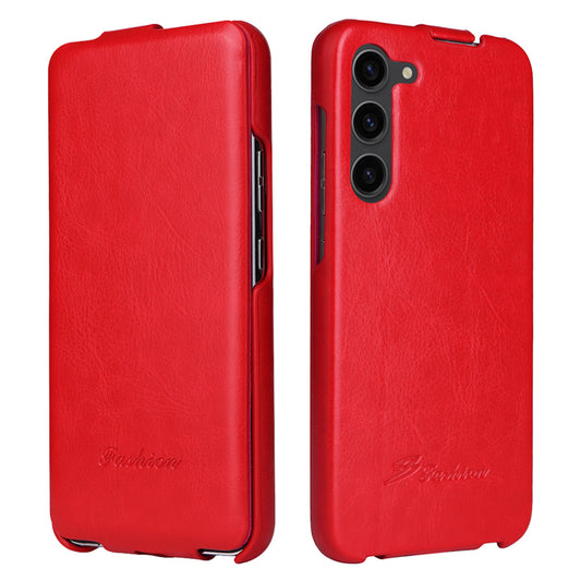 For Samsung Galaxy S23 Vertical Flip Cover PU Leather Crazy Horse Texture Phone Shell