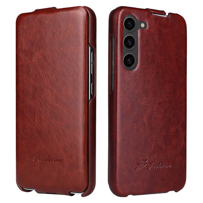 For Samsung Galaxy S23 Vertical Flip Cover PU Leather Crazy Horse Texture Phone Shell