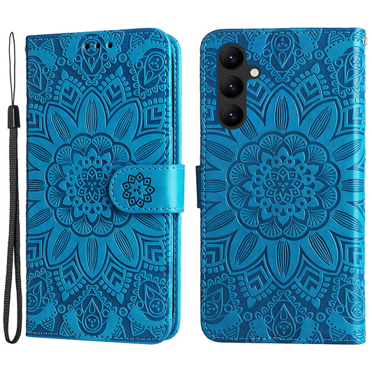 Leather Phone Case for Samsung Galaxy A24 4G , Stand Wallet Sunflower Imprinted Cover with Hand Strap