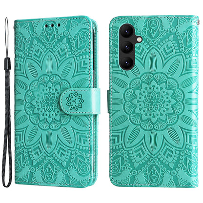 Leather Phone Case for Samsung Galaxy A24 4G , Stand Wallet Sunflower Imprinted Cover with Hand Strap
