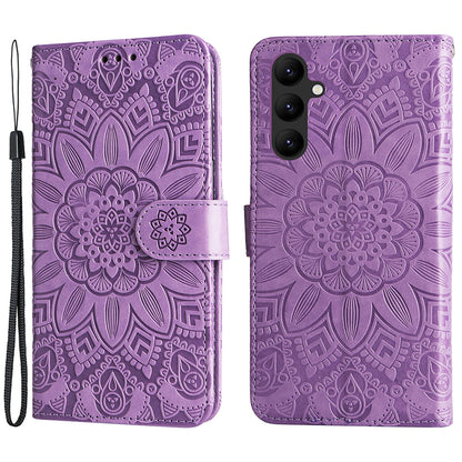 Leather Phone Case for Samsung Galaxy A24 4G , Stand Wallet Sunflower Imprinted Cover with Hand Strap