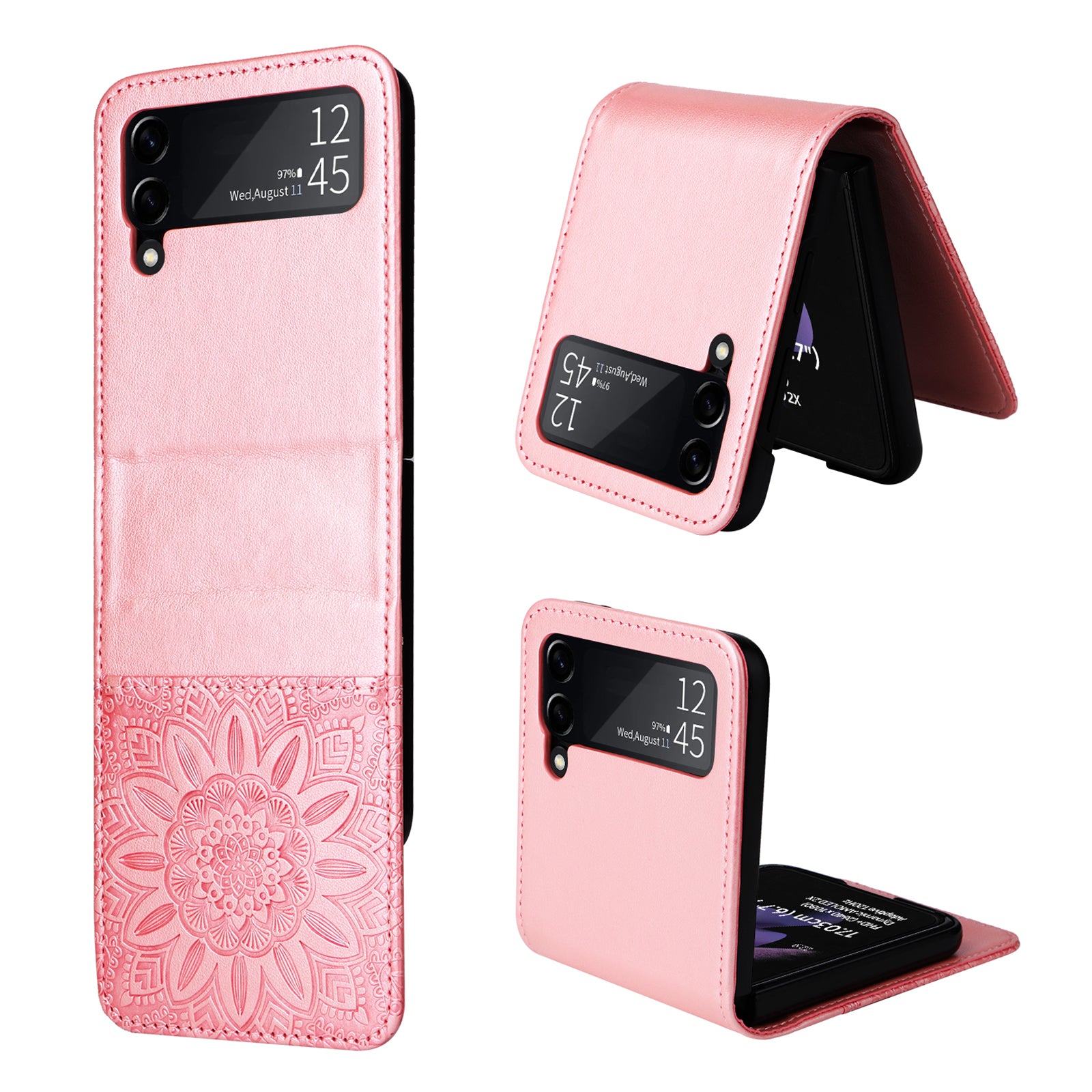 For Samsung Galaxy Z Flip3 5G Leather Phone Case Card Slot Sunflower Imprinted Phone Cover
