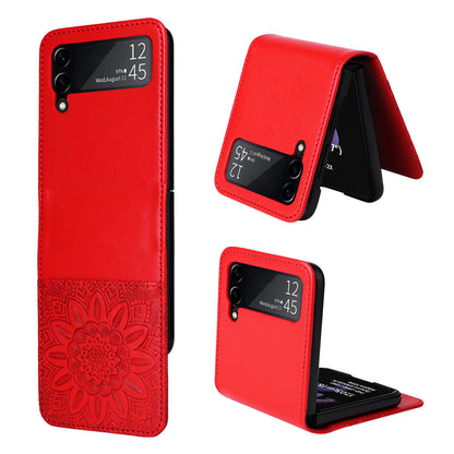 For Samsung Galaxy Z Flip3 5G Leather Phone Case Card Slot Sunflower Imprinted Phone Cover