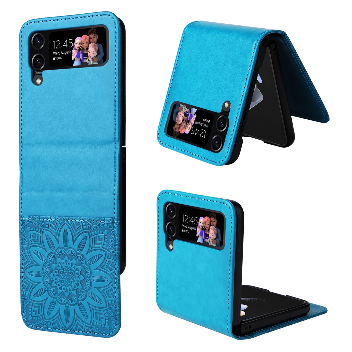 For Samsung Galaxy Z Flip4 5G Folding Phone Leather Case Sunflower Imprinted Phone Cover with Card Holder