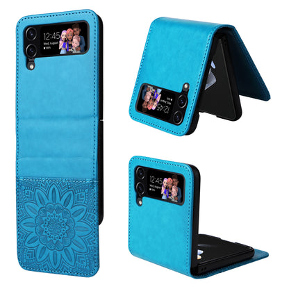 For Samsung Galaxy Z Flip4 5G Folding Phone Leather Case Sunflower Imprinted Phone Cover with Card Holder